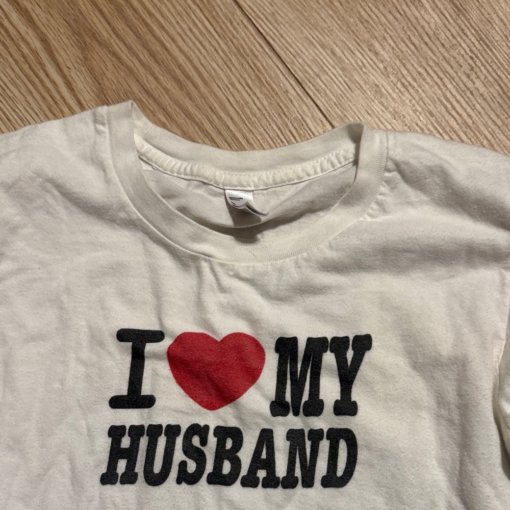 American Apparel White Long-Sleeve Tee with Red Heart "I ♥ MY HUSBAND" - Picture 5 of 5